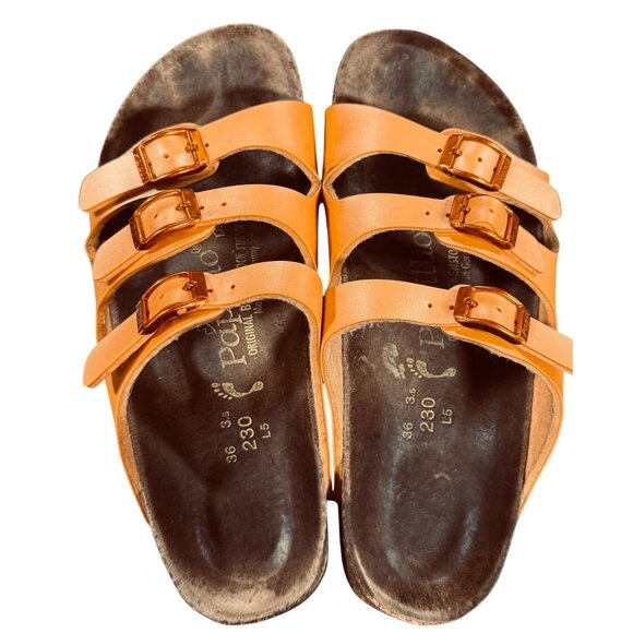 Papillio by Birkenstock Womens EU 36 W 5 Orange Leather 3 Triple Strap Sandal - Picture 3 of 11